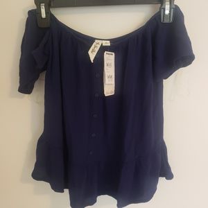 NWT Off the Shoulder Navy top S